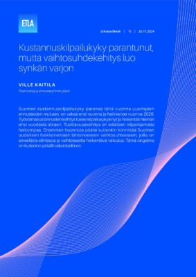 Lataa: Etla Erikoisartikkeli 10: Kustannuskilpailukyky parantunut, mutta vaihtosuhdekehitys luo synkän varjon